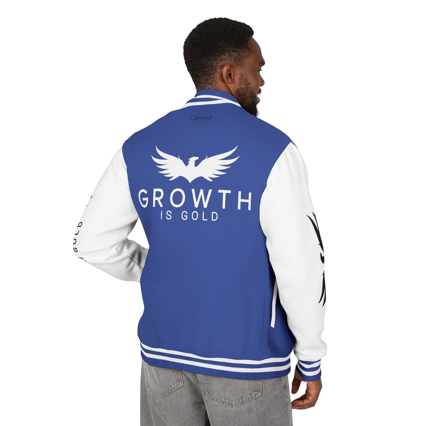 Elevated Style Unisex Letterman Jacket - Motivational Growth Quote, Casual Wear, Trendy Outerwear, Gift for Him/Her, Sports Jacket