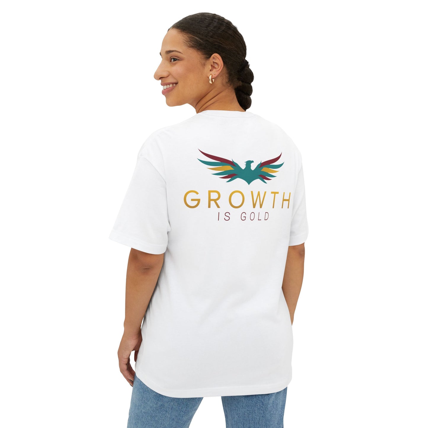 Growth is Gold Unisex Oversized Boxy Tee, Inspirational Graphic T-Shirt, Casual Wear, Gift for Her, Motivational Apparel, Stylish Lounge Tee