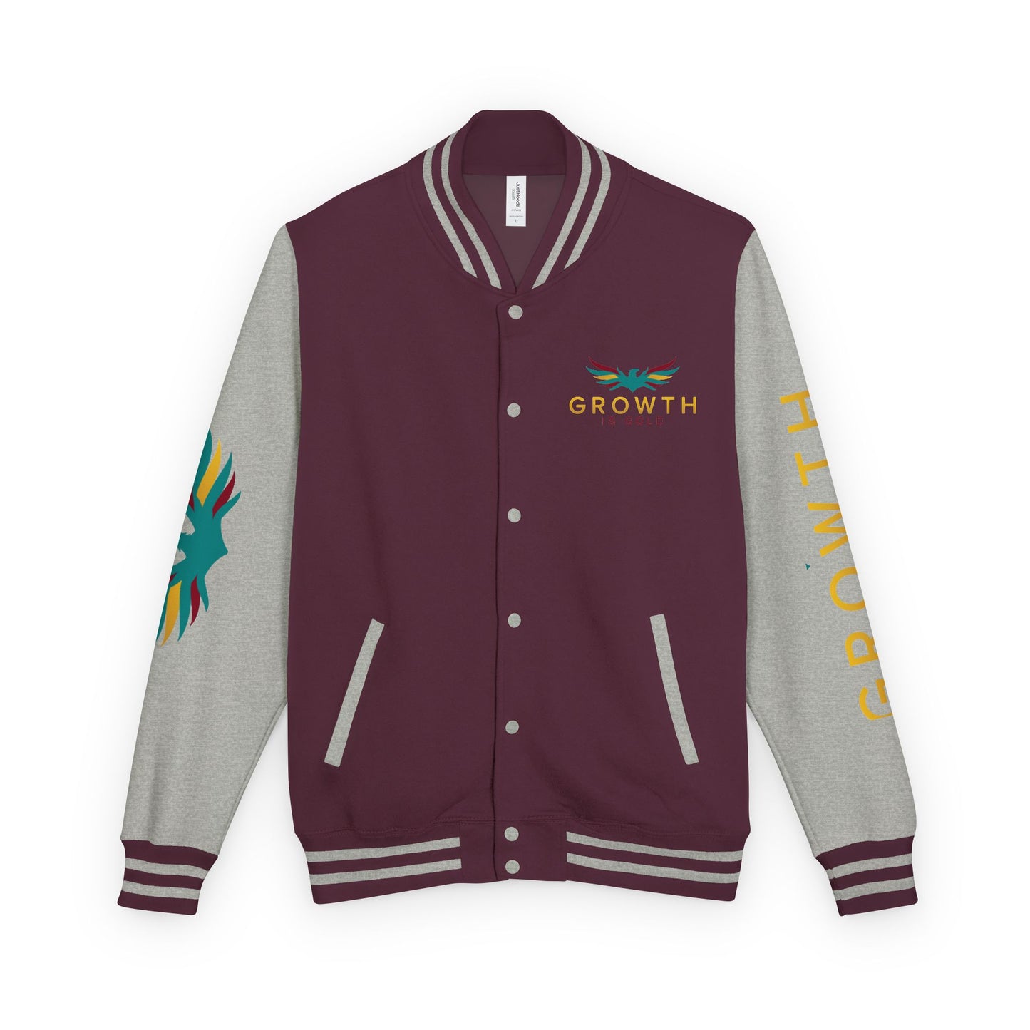 Elevated Style Unisex Letterman Jacket - Motivational Growth Quote, Casual Wear, Trendy Outerwear, Gift for Him/Her, Sports Jacket