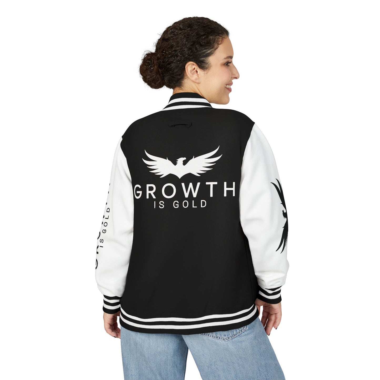 Elevated Style Unisex Letterman Jacket - Motivational Growth Quote, Casual Wear, Trendy Outerwear, Gift for Him/Her, Sports Jacket