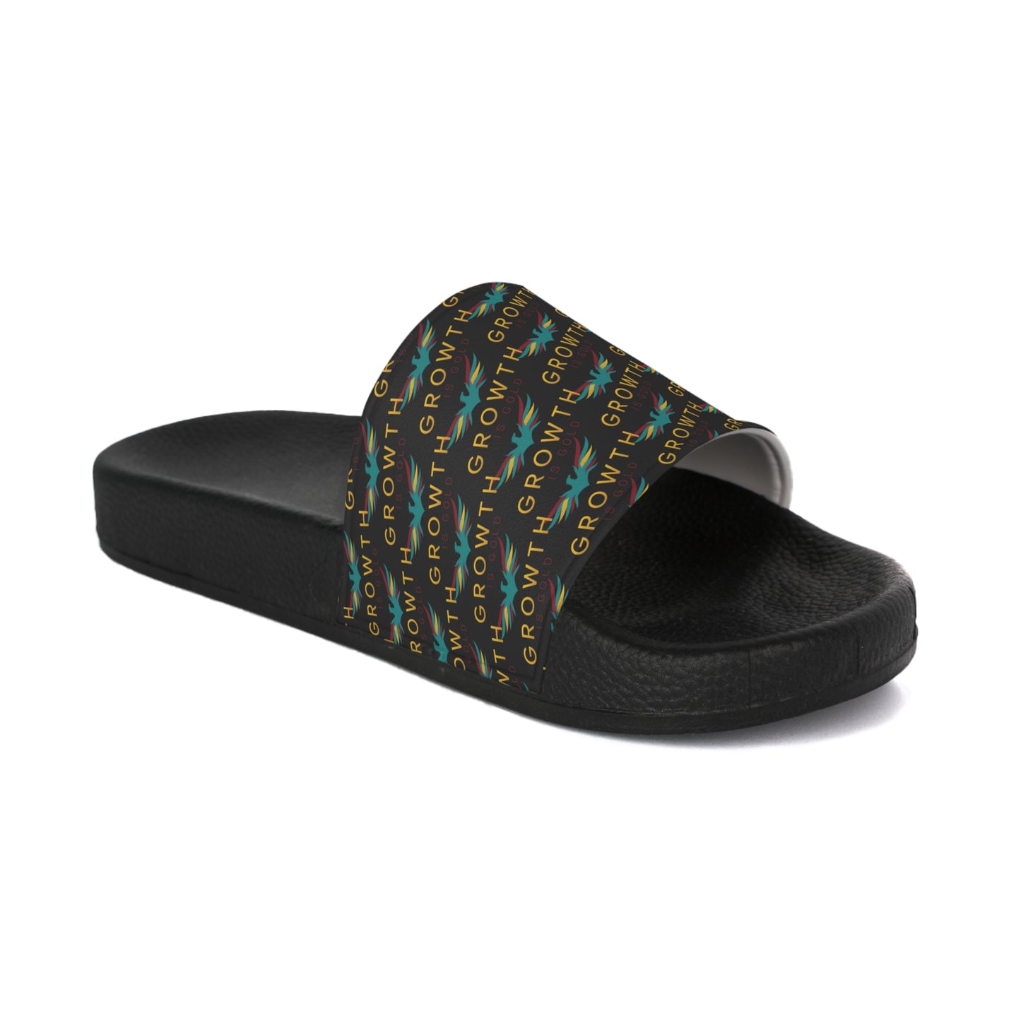 Growth is Gold Men's Slide Sandals - Comfortable Casual Footwear for Summer, Pool Days, Beach Trips, and Everyday Wear