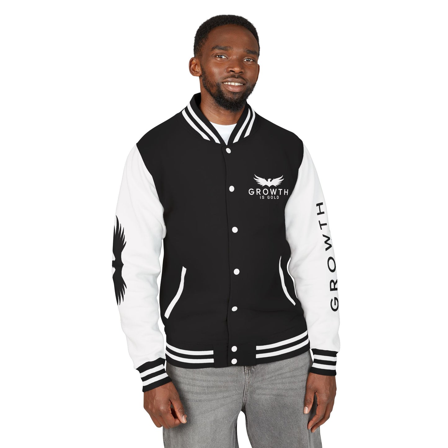 Elevated Style Unisex Letterman Jacket - Motivational Growth Quote, Casual Wear, Trendy Outerwear, Gift for Him/Her, Sports Jacket