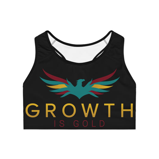 Empowering Growth Is Gold Sports Bra with Uplifting Design | Activewear, Fitness Apparel, Workout Gear, Yoga Top, Inspirational Clothing
