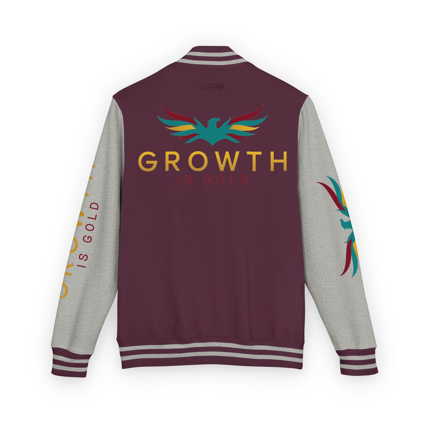Elevated Style Unisex Letterman Jacket - Motivational Growth Quote, Casual Wear, Trendy Outerwear, Gift for Him/Her, Sports Jacket