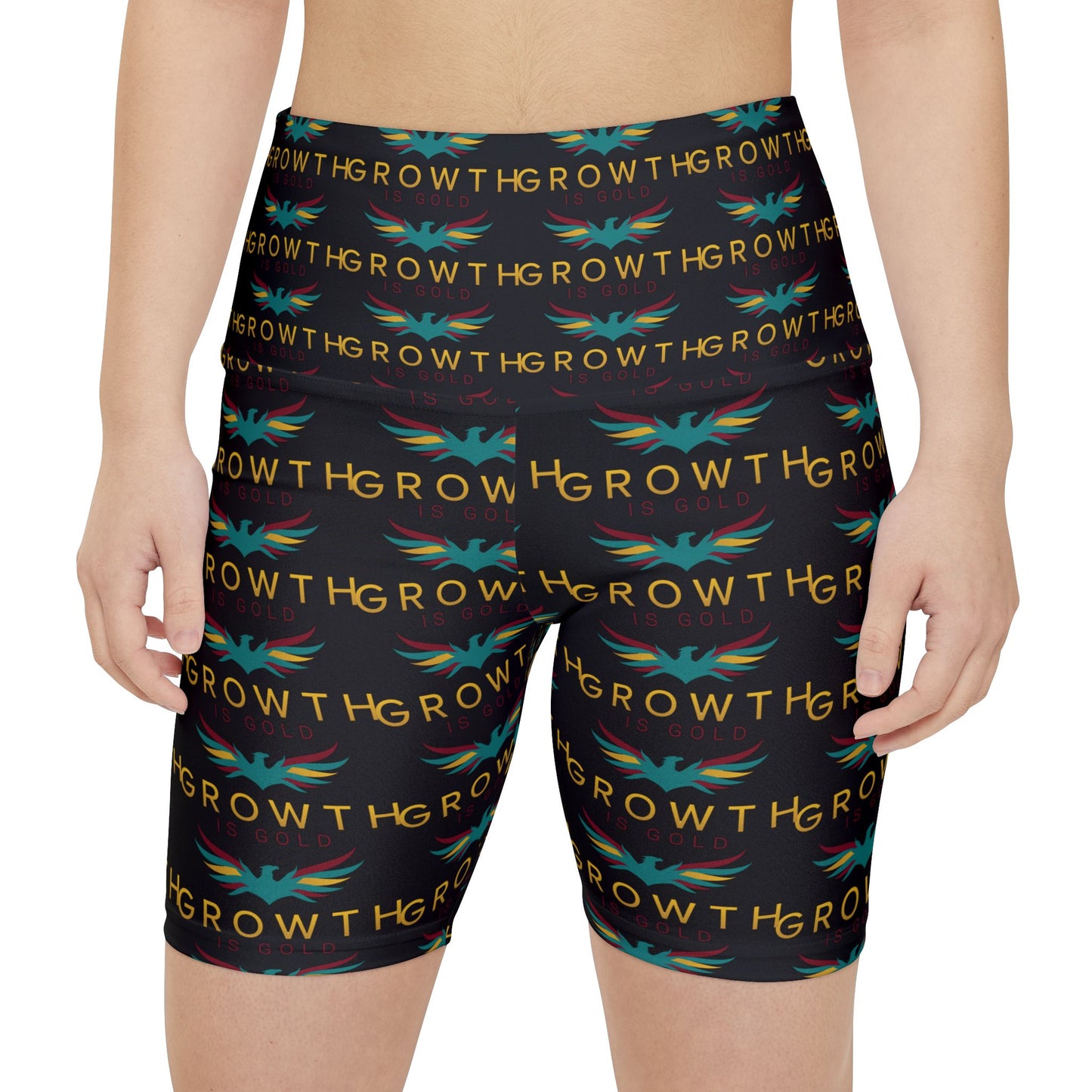 Growth Is Gold Women's Workout Shorts - AOP, Fitness Apparel, Activewear, Athletic Shorts, Sporty Casual Wear, Gym Clothing