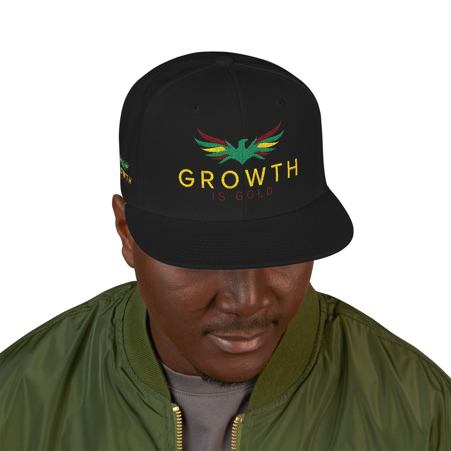 Embroidered Snapback Hat - Growth is Gold Design, Adjustable Cap, Streetwear Accessories, Gift for Him/Her, Summer Fashion