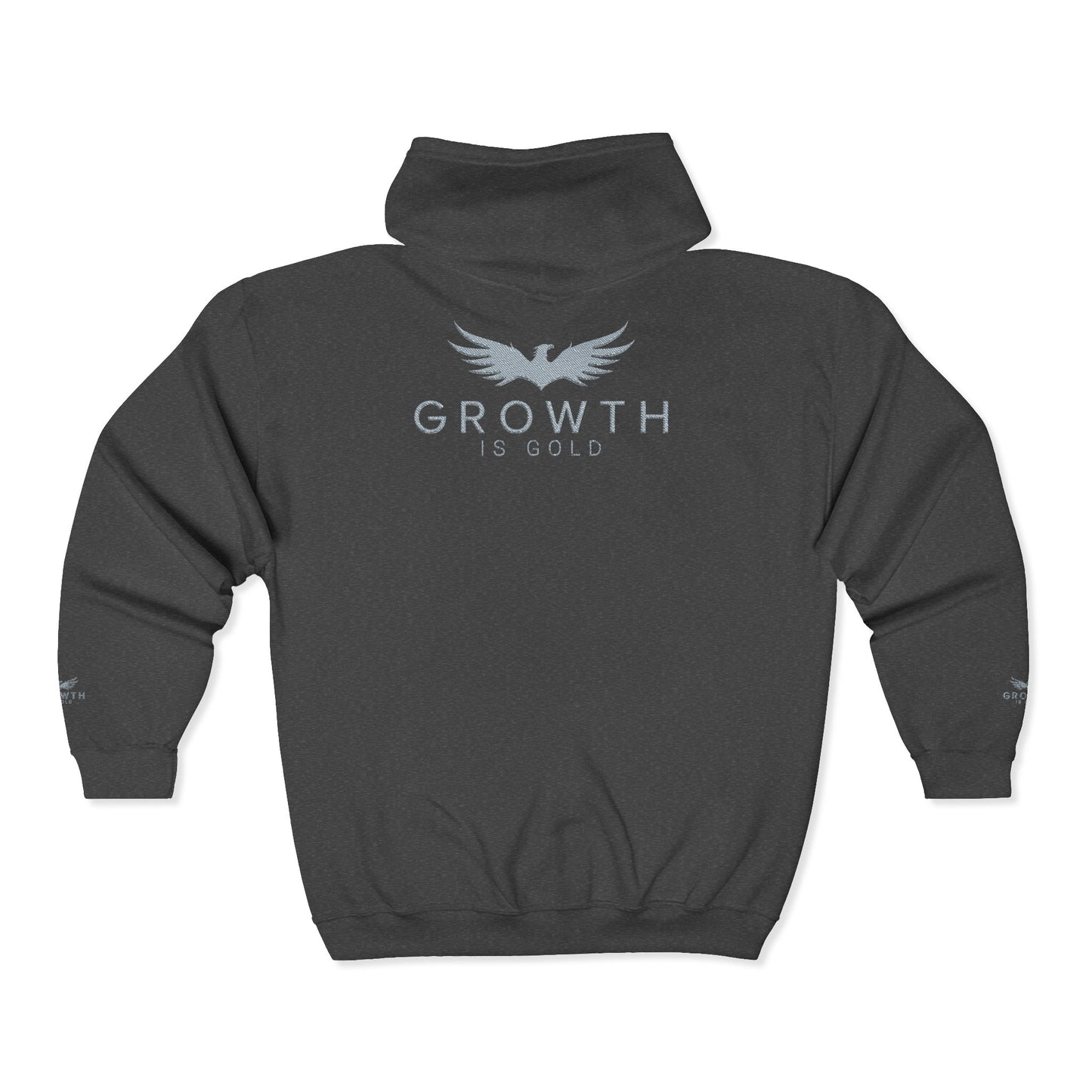 Growth Is Gold Unisex Zip Hoodie, Comfortable Layering, Perfect for Gift, Fitness Enthusiasts, Inspirational Apparel