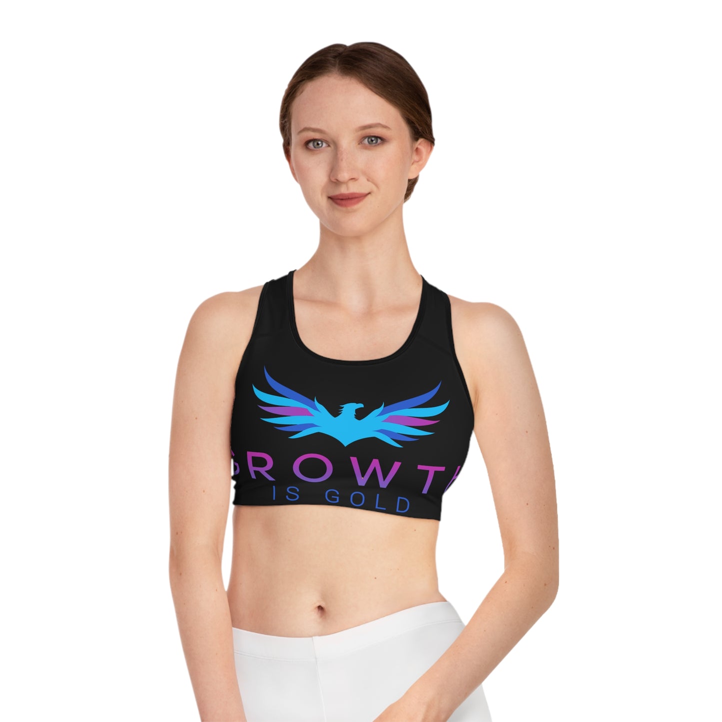 Growth Is Gold Sports Bra, Workout Apparel, Fitness Gear, Gift for Athletes, Motivational Wear
