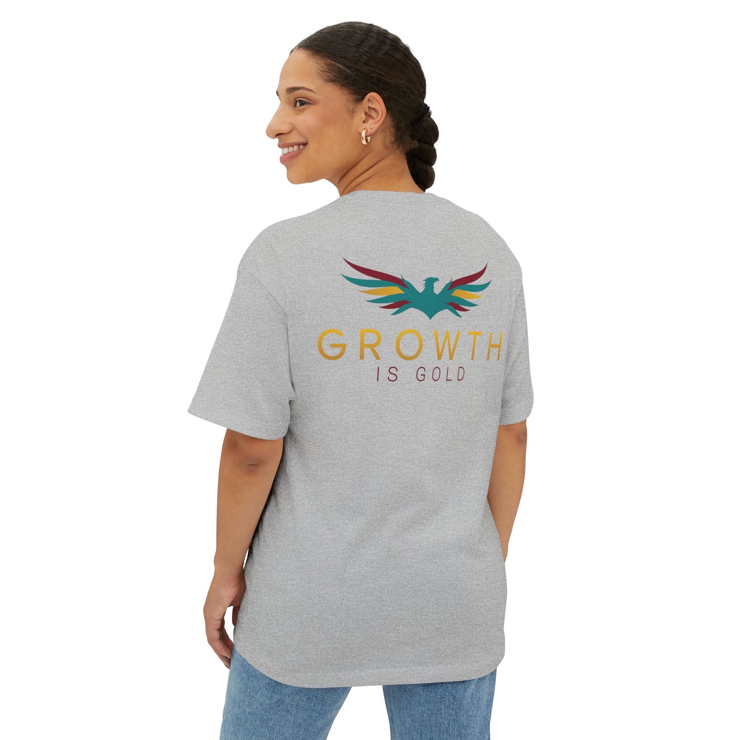 Growth is Gold Unisex Oversized Boxy Tee, Inspirational Graphic T-Shirt, Casual Wear, Gift for Her, Motivational Apparel, Stylish Lounge Tee