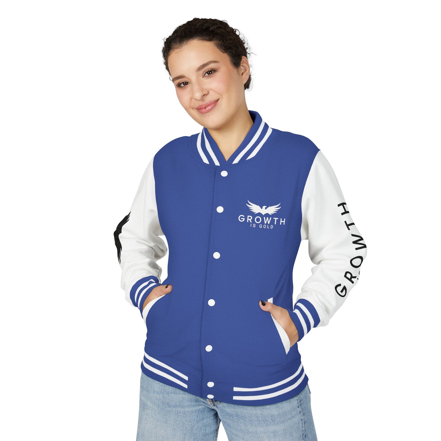 Elevated Style Unisex Letterman Jacket - Motivational Growth Quote, Casual Wear, Trendy Outerwear, Gift for Him/Her, Sports Jacket