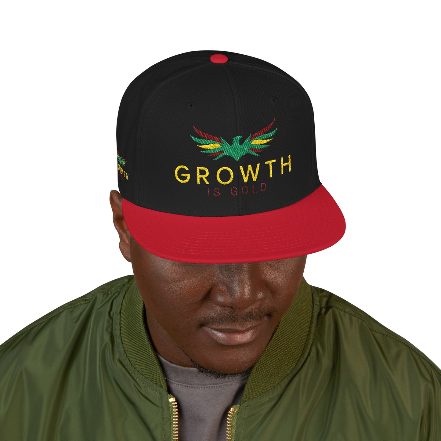 Embroidered Snapback Hat - Growth is Gold Design, Adjustable Cap, Streetwear Accessories, Gift for Him/Her, Summer Fashion