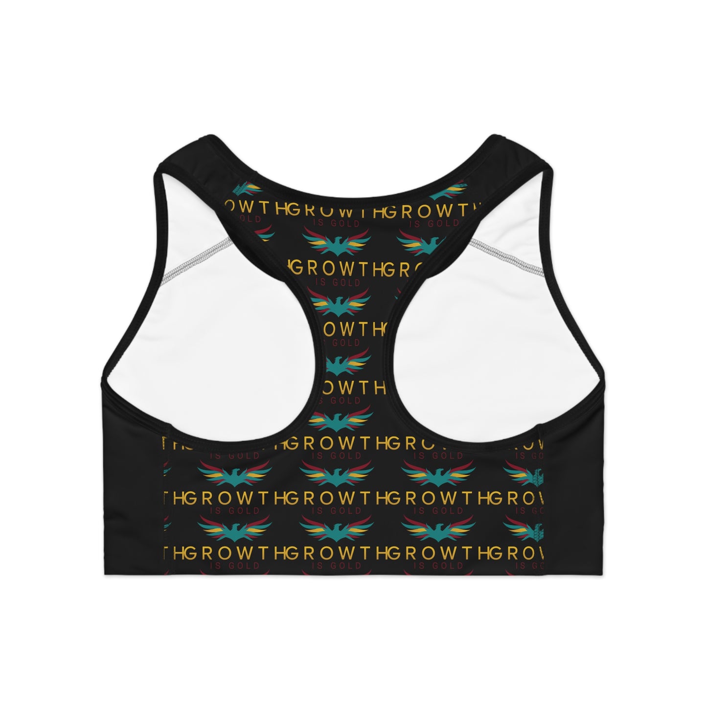 Empowering Growth Is Gold Sports Bra with Uplifting Design | Activewear, Fitness Apparel, Workout Gear, Yoga Top, Inspirational Clothing