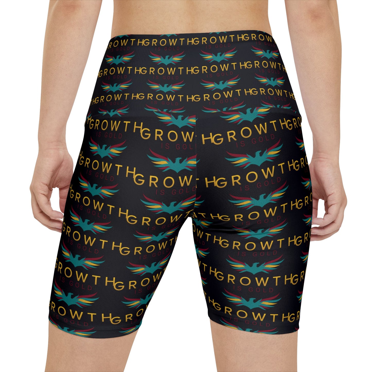Growth Is Gold Women's Workout Shorts - AOP, Fitness Apparel, Activewear, Athletic Shorts, Sporty Casual Wear, Gym Clothing
