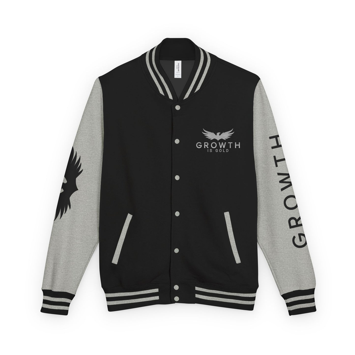Elevated Style Unisex Letterman Jacket - Motivational Growth Quote, Casual Wear, Trendy Outerwear, Gift for Him/Her, Sports Jacket