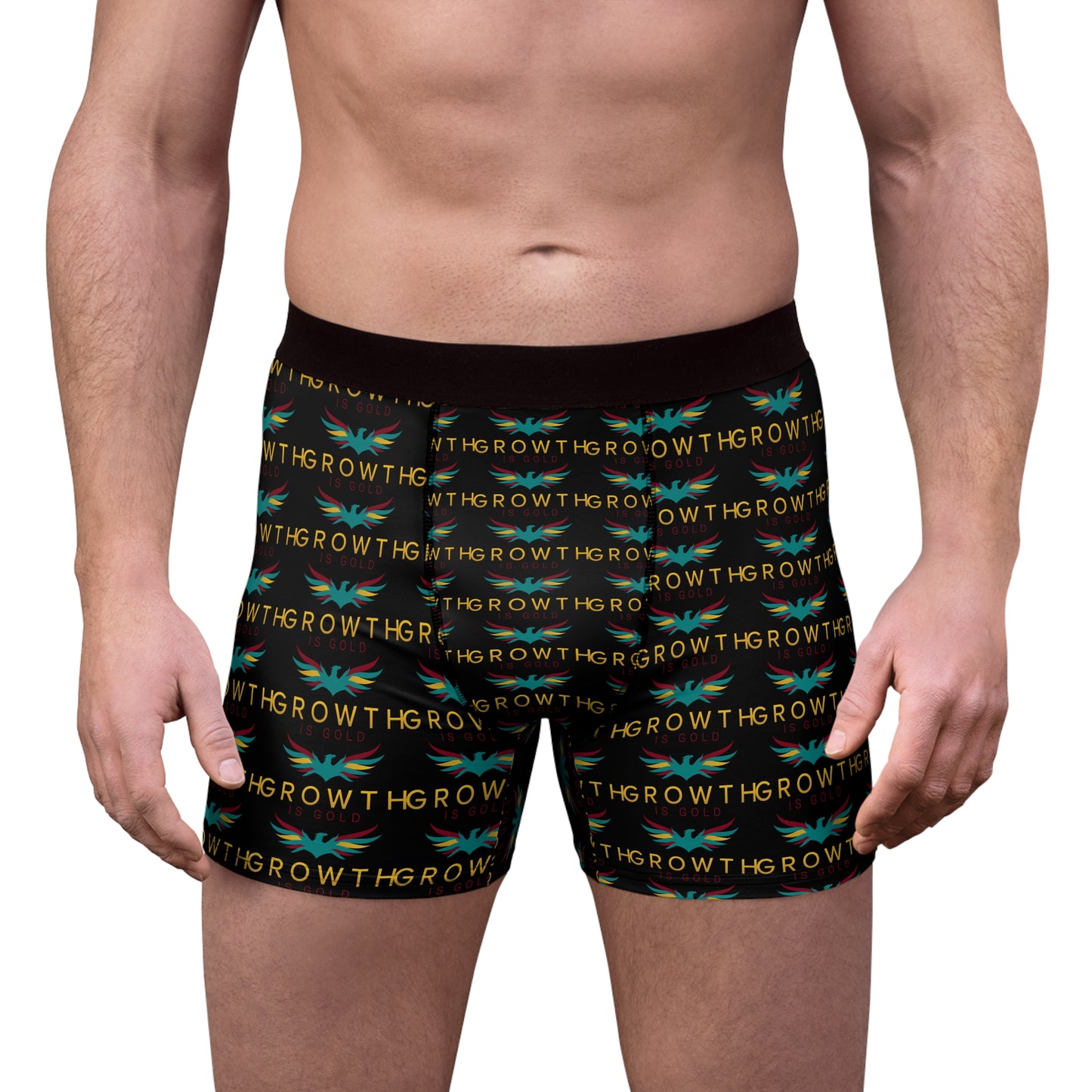 Grow Your Confidence Men's Boxer Briefs, Exclusive Underwear, Gift for Him, Growth Is Gold Phoenix Design, Comfortable Everyday Wear, Unique Men's Fashion