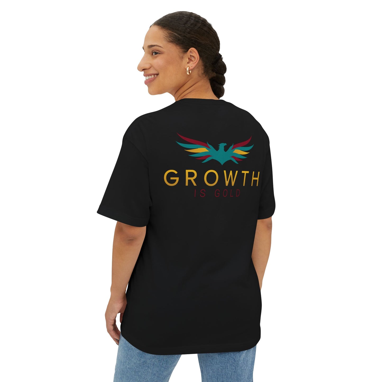 Growth is Gold Unisex Oversized Boxy Tee, Inspirational Graphic T-Shirt, Casual Wear, Gift for Her, Motivational Apparel, Stylish Lounge Tee