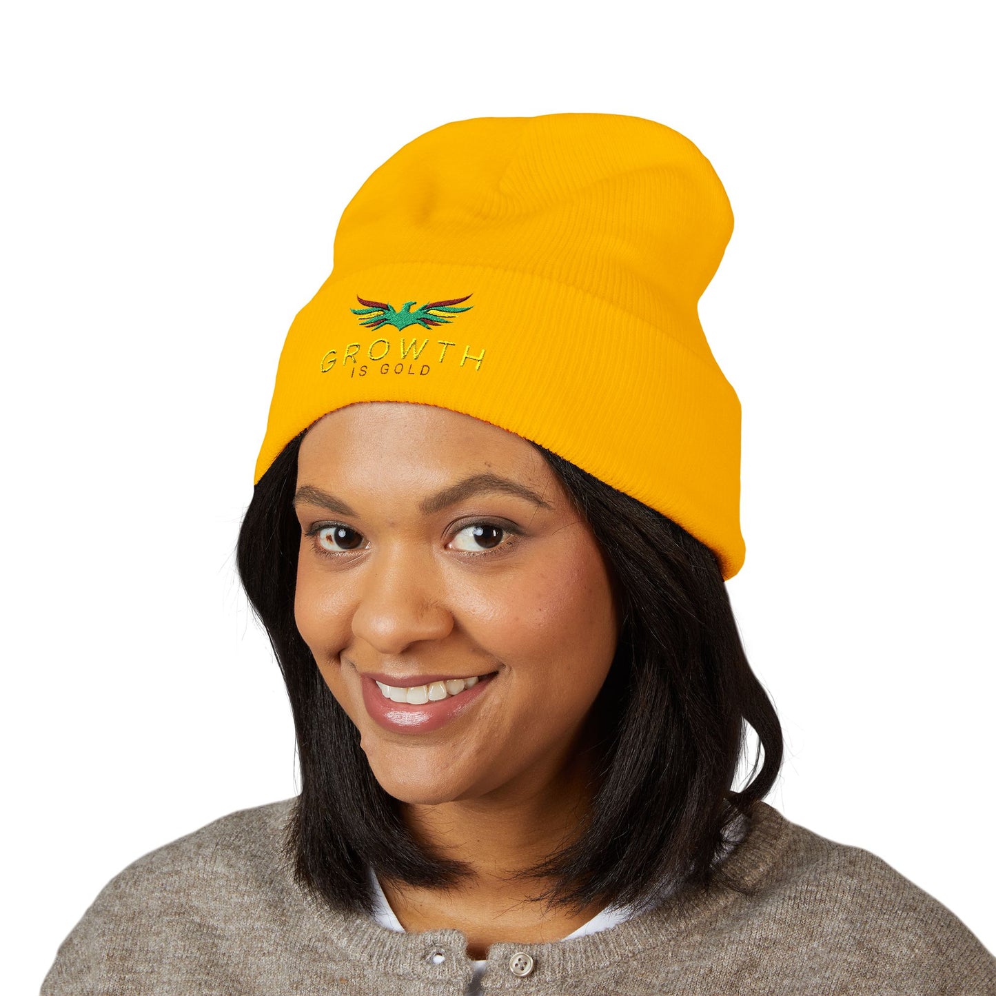 Vibrant Embroidered Beanie - Growth is Gold, Winter Accessory, Unisex Hat, Perfect Gift for New Year & Birthdays