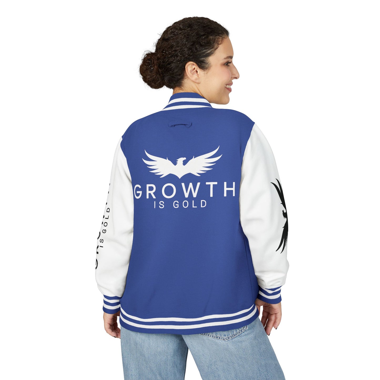 Elevated Style Unisex Letterman Jacket - Motivational Growth Quote, Casual Wear, Trendy Outerwear, Gift for Him/Her, Sports Jacket