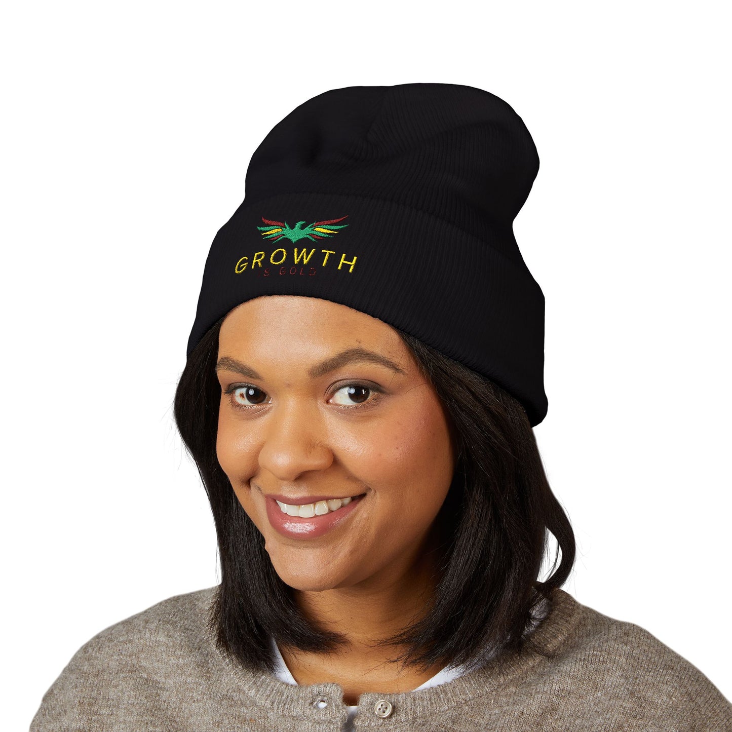 Vibrant Embroidered Beanie - Growth is Gold, Winter Accessory, Unisex Hat, Perfect Gift for New Year & Birthdays