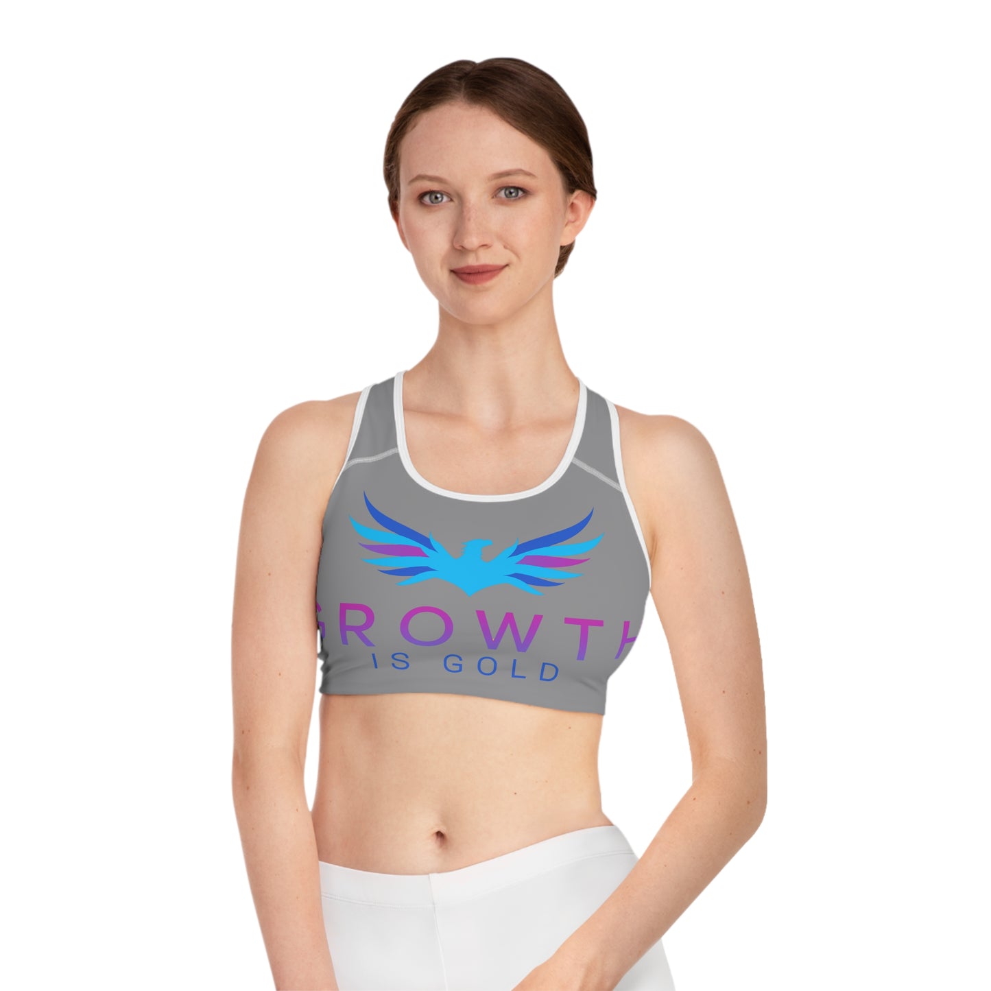 Growth is Gold Sports Bra with Inspirational Design