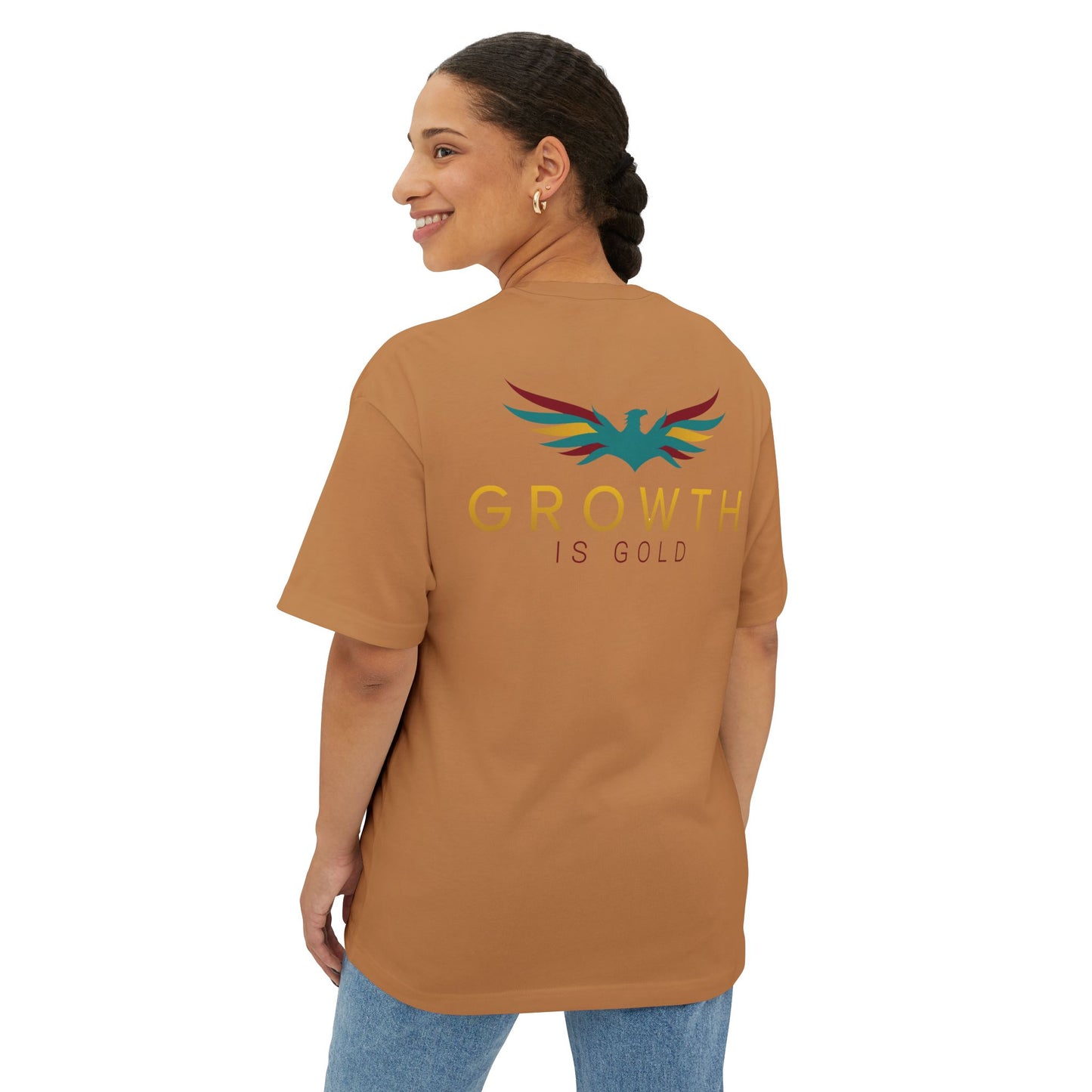 Growth is Gold Unisex Oversized Boxy Tee, Inspirational Graphic T-Shirt, Casual Wear, Gift for Her, Motivational Apparel, Stylish Lounge Tee