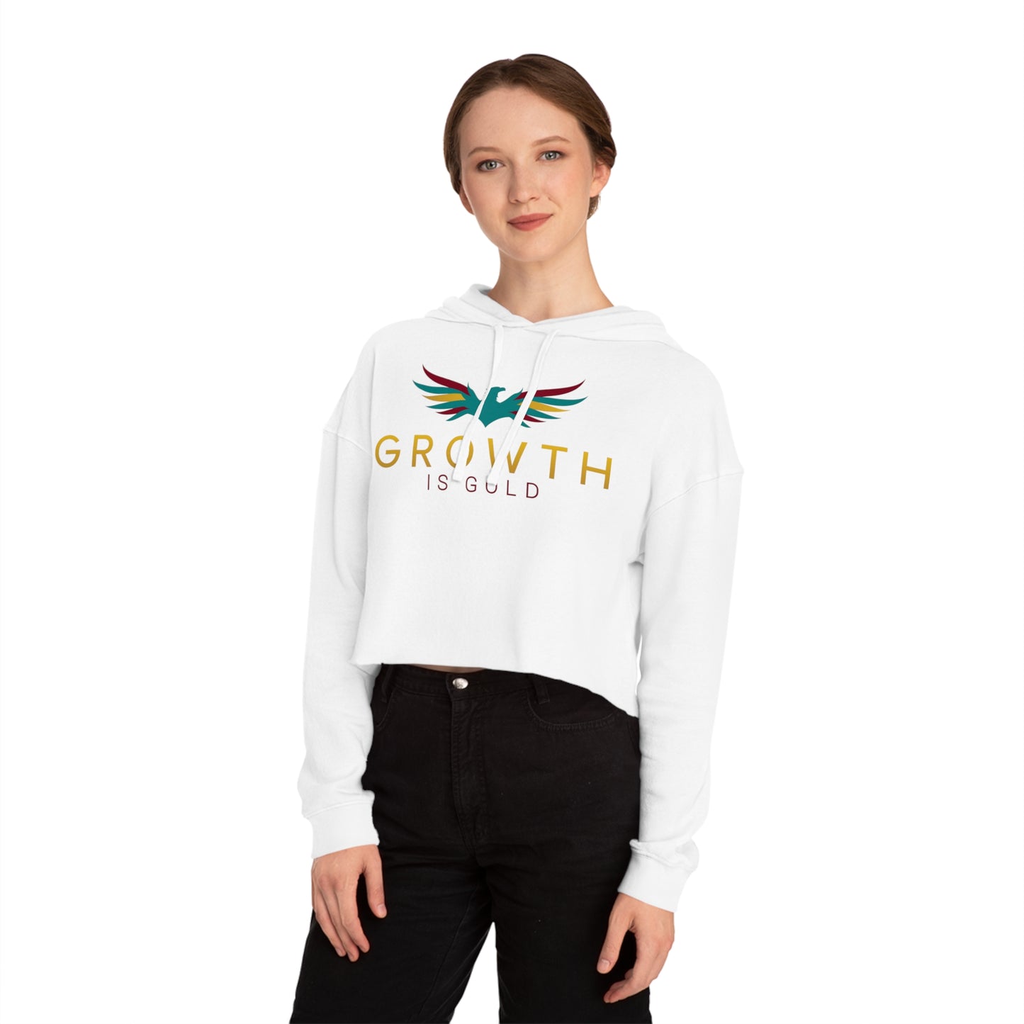 Women’s Inspirational Cropped Hoodie - Growth is Gold, Motivational Apparel, Fitness Wear, Casual Chic, Gift for Her